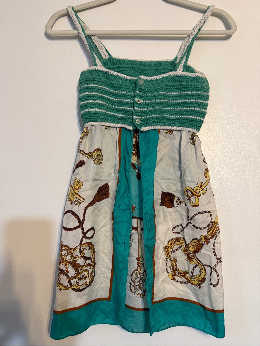 Altea Green and Cream Crochet-Trim Top
